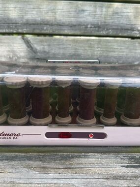 Vintage Hair Rollers Set - Brown Rollers with Clear Lid